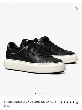 Tory Burch Black Ladybug  Leather Logo-Embossed Platform Sneakers - White Sole